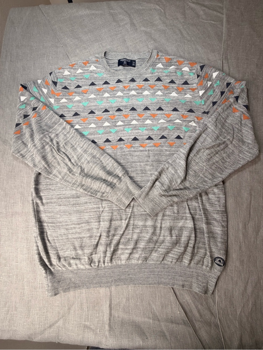 Springfield Men's XL Gray Sweater Geometric Triangle Pattern